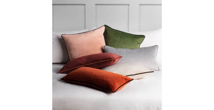 Velvet Contrast Piped Cushion Cushions Feather Black